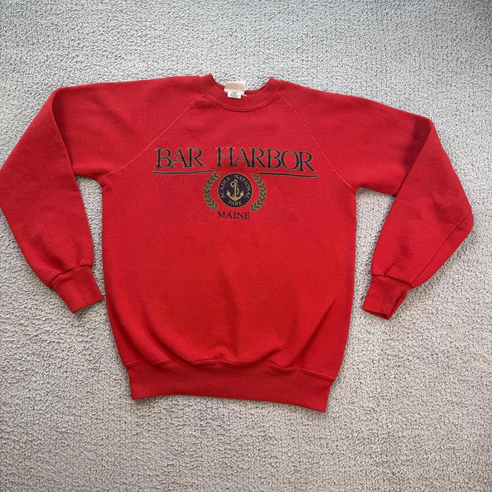 Vintage 90s Lee Bar Harbor Maine Acadia Park Crewneck Sweatshirt Red Made In USA